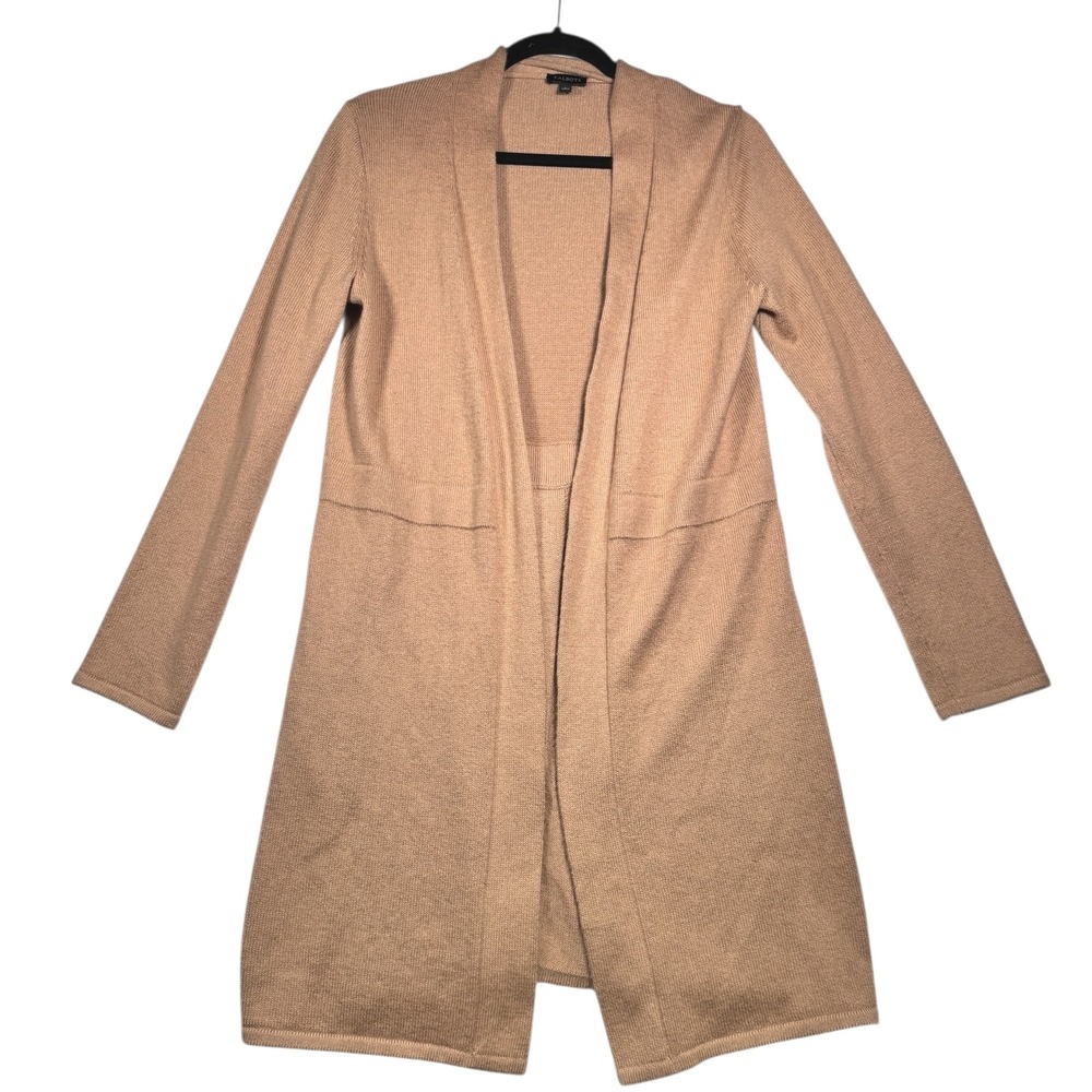 Talbots Women Long Beige Knit Cardigan Sweater Open Front Long Sleeve‎ Size S
